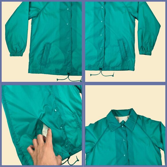 1980s teal windbreaker jacket, vintage 80s size M Current Seen snap clasp jacket - Picture 2 of 10